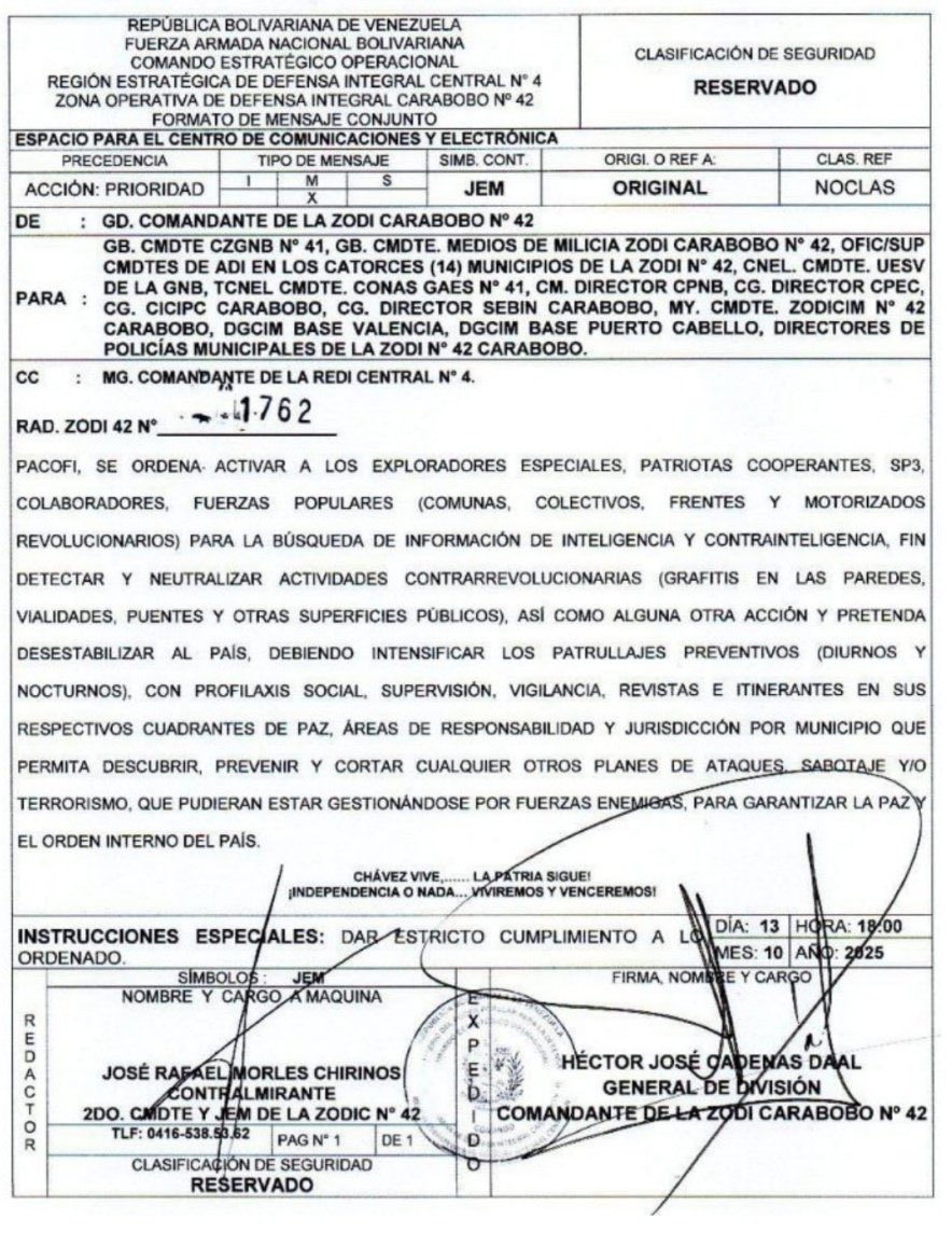 NituPerez's tweet image. Aunque Ud. no lo crea:  el Comandante de la ZODI Carabobo, Héctor Cadenas Daal y el segundo Comandante José Morles  activan a “patriotas cooperantes, colectivos y motorizados” en actividades de “inteligencia para neutralizar a contra revolucionarios”. Así está el ejército…