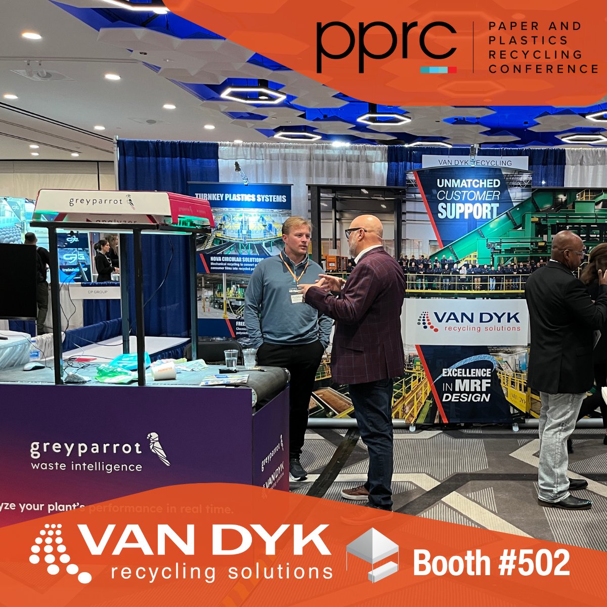 VanDykRecycling's tweet image. We’re live at #PPRC2025 in Chicago! ♻️

Stop by Booth 502 to meet the Van Dyk Recycling Solutions team and see our Greyparrot AI demo - showing how intelligent waste recognition and analytics are transforming recycling.

#RecyclingTechnology #GreyparrotAI