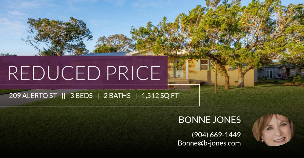 BonneJones's tweet photo. 📍 Reduced Price 📍 This recently reduced home at 209 Alerto St in St Augustine won't last long, so, don't wait to set up a showing! Reach out here or at (904) 669-1449 for more information!

B.Jones
Berkshire Hathaway HomeS... https://t.co/nlI9dkFI8L https://t.co/dEhEdbPXSr