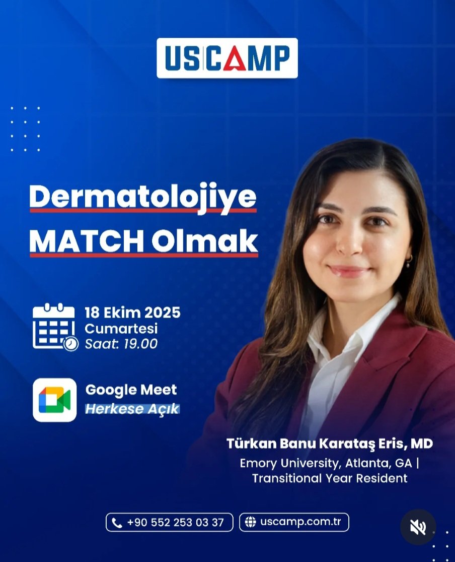 Dermaya Türkiye'de match olmak bile artık çok zor. Amerika'yı düşünemiyorum bile. Derma programlarina tüm dünyadan IMG'lere 100 kontenjandan 3'ü ayrılıyor.
