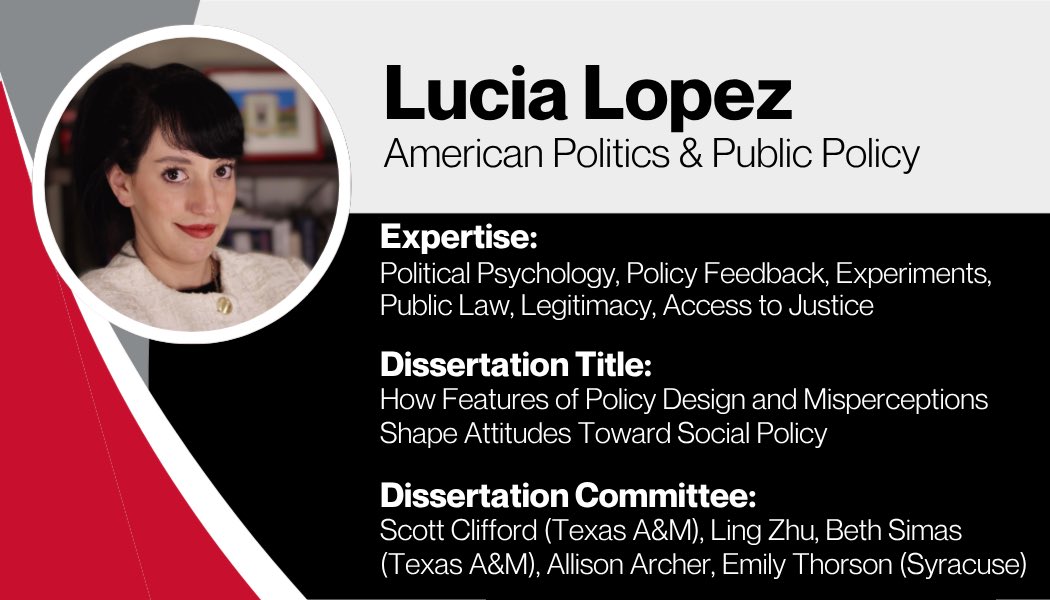Our next candidate is Lucia Lopez. Lucia’s research explains how public opinion and public policy intersect, particularly in the domain of welfare. Her work is funded by the Russell Sage Foundation and the Rapoport Family Foundation. Find out more at Lucia-Lopez.com.