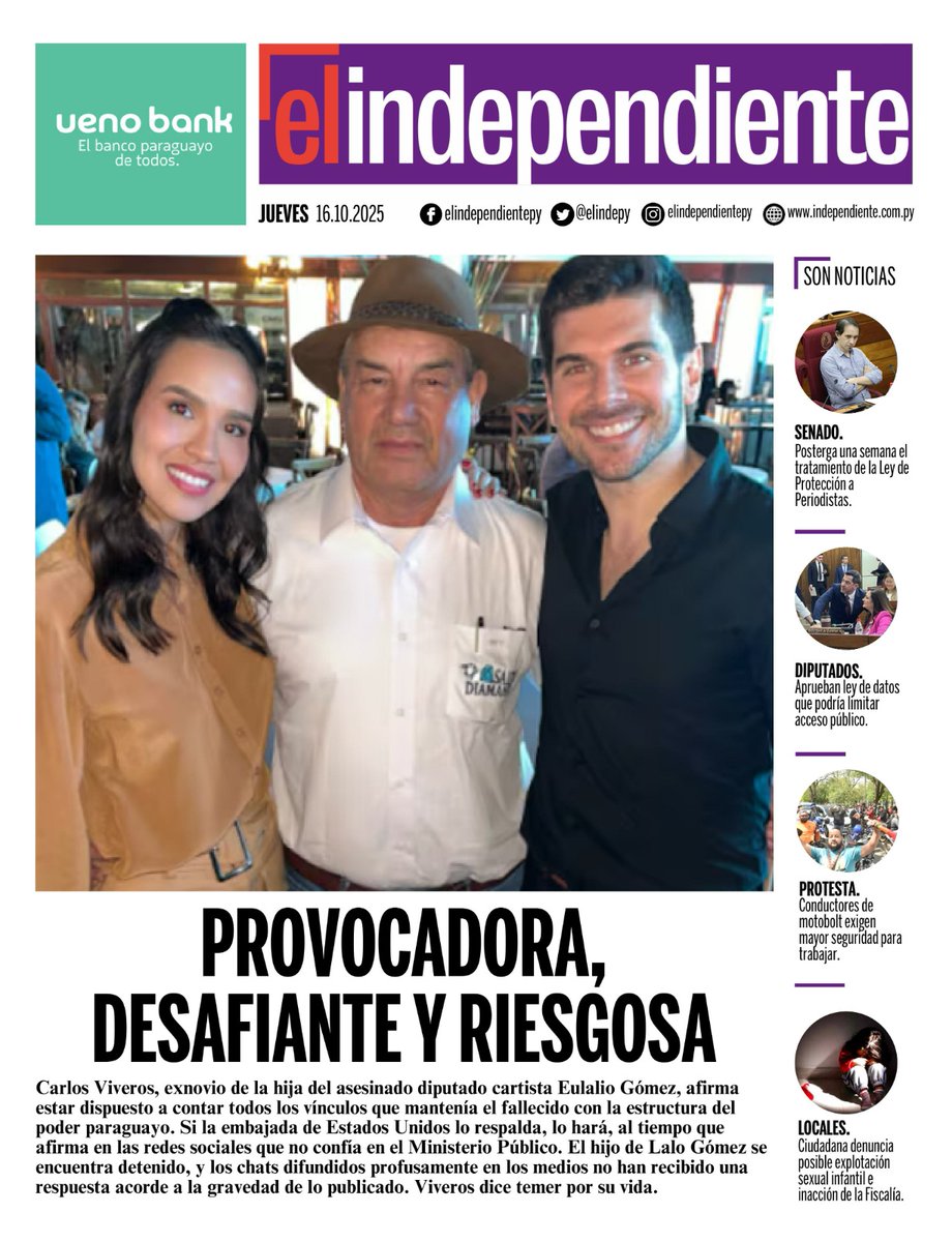 El Independiente (@elindepy) on Twitter photo Tapa del 16/10/2025    
📰#Elindependiente #LibreyTransparente 
📲Más información: independiente.com.py Tapa del 16/10/2025    
📰#Elindependiente #LibreyTransparente 
📲Más información: independiente.com.py
