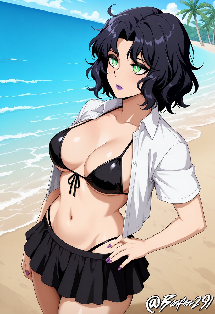 Bonfen291's tweet photo. And for the first free request of this month, we got more Alice from my friend trapped in the ID ver. hell here on X. 

Enjoying a day on the beach while seemingly getting lost in some thoughts for a moment.

#AIart #AIイラスト https://t.co/lgseXux65Z