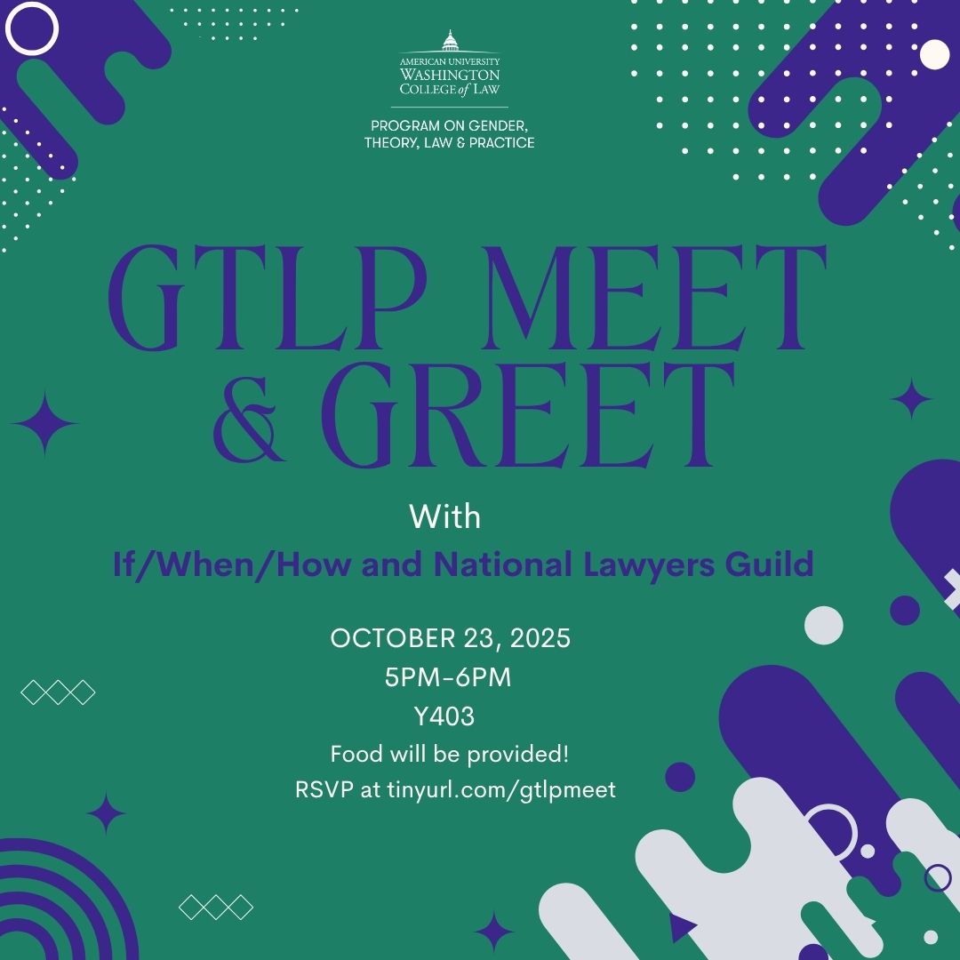 Join us for the GTLP Meet &amp; Greet!
📅 Thurs, Oct 23 | 🕔 5–6 PM | 📍 Y403 | 🍕 Pizza provided
Meet GTLP, If/When/How, and NLG to learn about our work and join a conversation on Collaborating for Gender Justice.