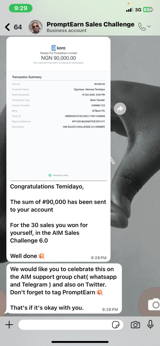 CoachTemidayo's tweet photo. *Finally God way Remember all of you don reach my Turn🫶 Congratulations* 🎊 *to me at least it is not by the 30 sales challenge…..It’s by the Great Motivation that keep me moving from the business. NYSC and PPA 🇳🇬 was* *Choke* *but we thank God*🙏 @PromptEarn Thank you 🙏 https://t.co/DXKPZA8B2b
