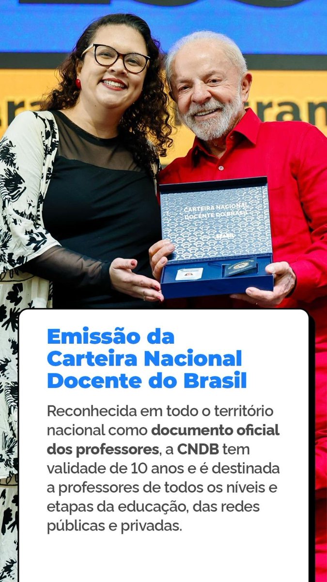 Neste Dia dos Professores, renovamos nosso compromisso com quem faz a educação acontecer.

No Rio de Janeiro, ao lado de professoras e professores, anunciamos a abertura do sistema de solicitação da Carteira Nacional Docente do Brasil. Os docentes do país poderão começar a