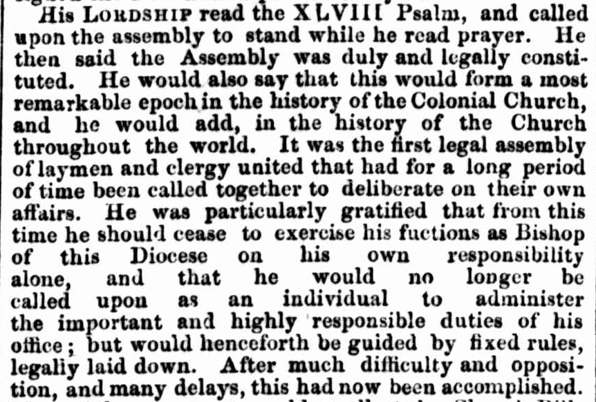 16 October 1856: opening of the first Church Assembly in the Diocese of Melbourne; the beginning of synodical government (although the term "Synod" was originally avoided). #anglican #169years An historic step forward in church governance. Bishop Perry reflects: