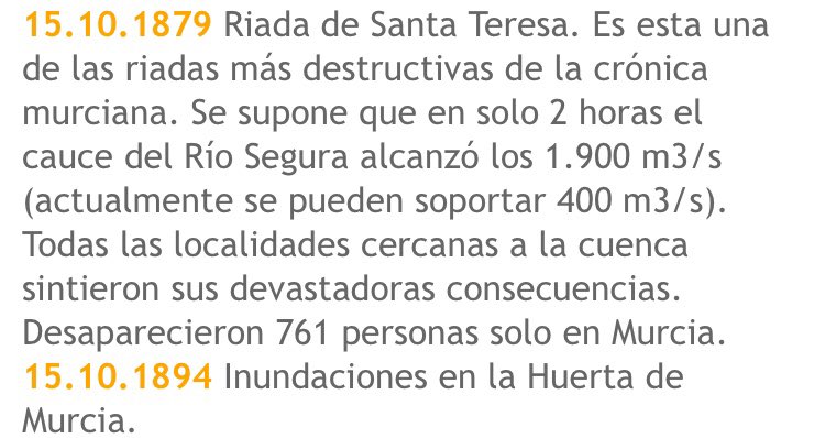 MeteoSE's tweet photo. 🔎 Hoy 15 de octubre es el aniversario de la riada de Santa Teresa, de las más destructivas de las que se tiene conocimiento en tiempos recientes. El Segura llegó a alcanzar los 1.900 m3/sg a su paso por la ciudad de Murcia y desaparecieron más de 700 personas solo en esta ciudad https://t.co/9CcC2IuuBj