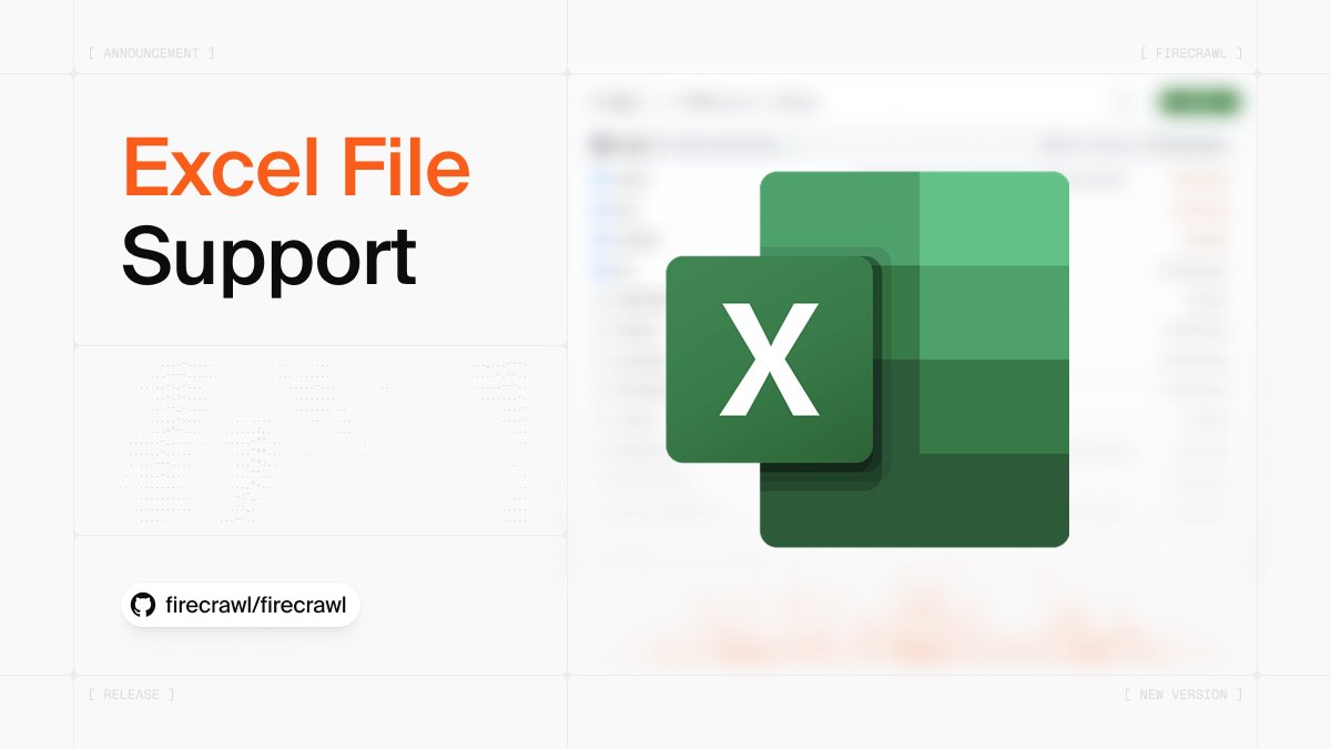 firecrawl_dev's tweet image. Introducing Excel support
You can now extract clean data from any Excel spreadsheet (.xlsx, xls)
Try it out today in our API or playground 👇