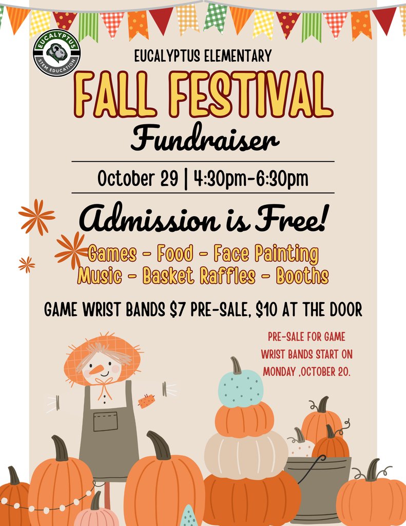 EucKoalas's tweet photo. 🎪 Get ready for our upcoming Fall Festival! 🍁 Mark your calendars for October 29th - it's going to be a day filled with games, food, music, and smiles! ✨

Starting October 20th, your little Koalas can purchase their game wristbands during lunchtime. 🎡🎪🎃 https://t.co/xGgSMwjn8z