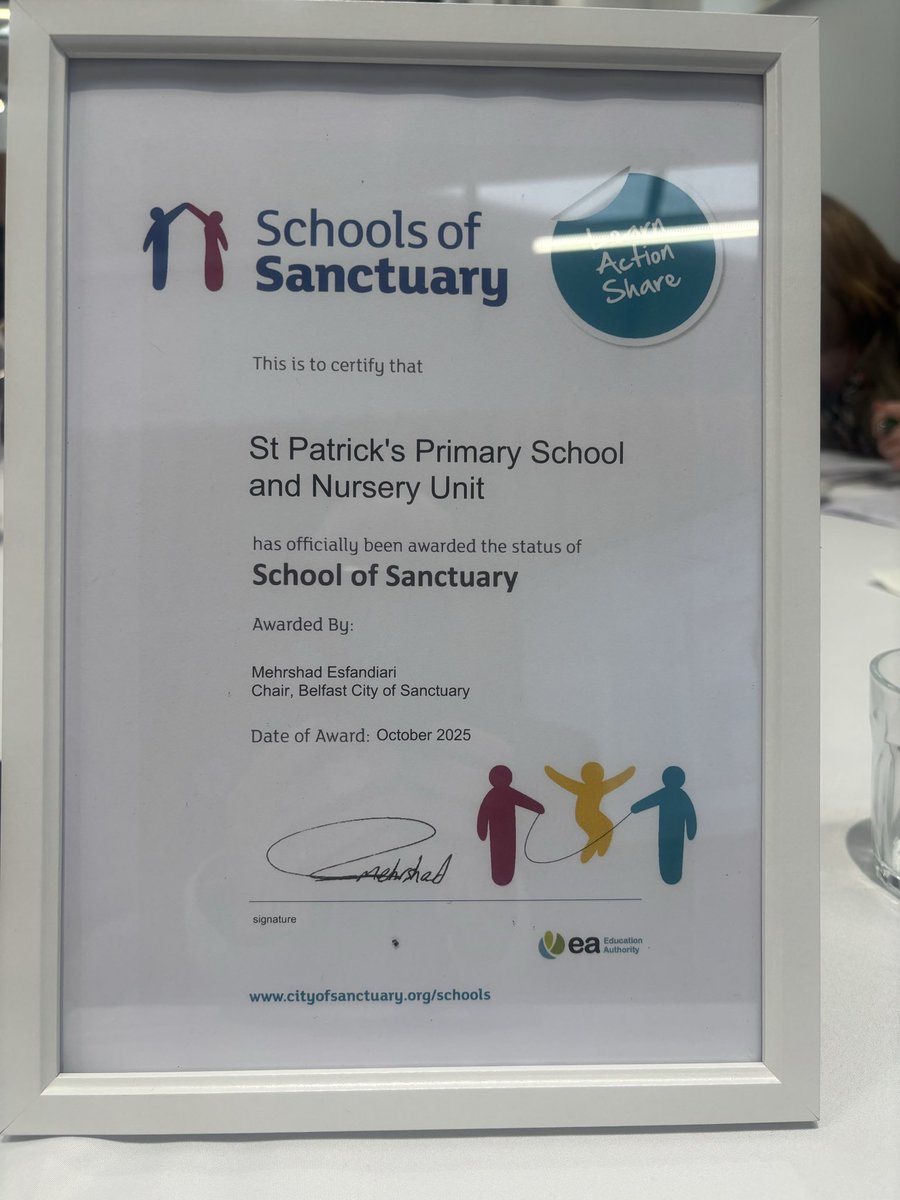 We’re proud to announce that our school has been awarded School of Sanctuary status! 🕊️✨
Honoured to accept this recognition today at the Hill of O’Neill Centre, Dungannon.
A huge thank you to everyone who makes our school a welcoming community for all.