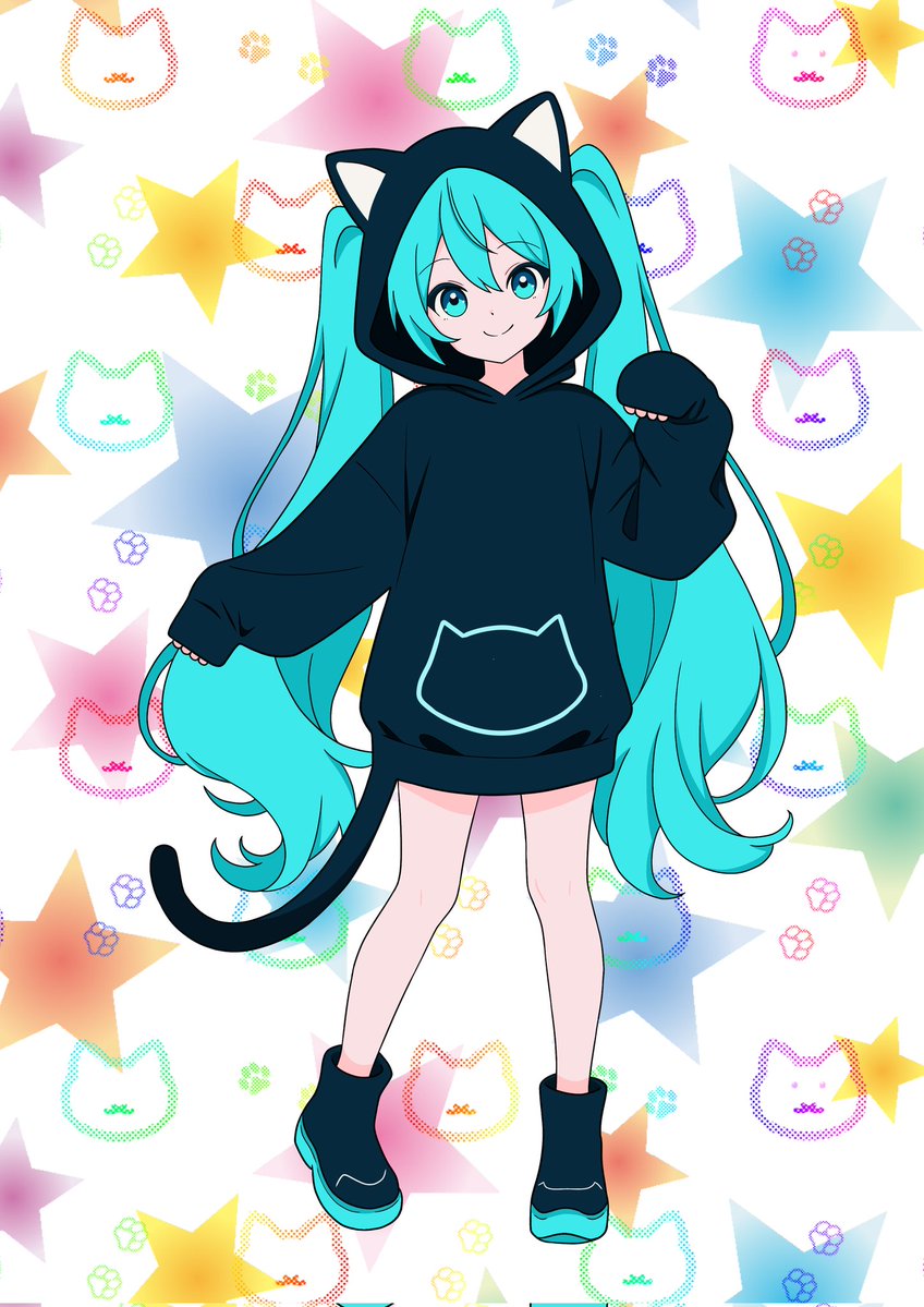 【ミクのアトリエ】
化猫　ミク

ミク「小さくない？」
爺　『小さく描きました』
ミク「何で？」
爺　『可愛いかなと』
ミク「まあ、いいけど」

【初音ミク】
#初音ミク
#初音ミクイラスト
#イラスト
#illust
#Halloween2025