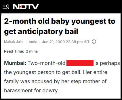 This baby will be 16 years now😃

Imagine having to goto police station as 2 month old &amp; putting thumb impression for 30 days in AB?🤔

Is criminal record &amp; shame forever in Fake dowry cases after acquittal? Thoughts?🤔