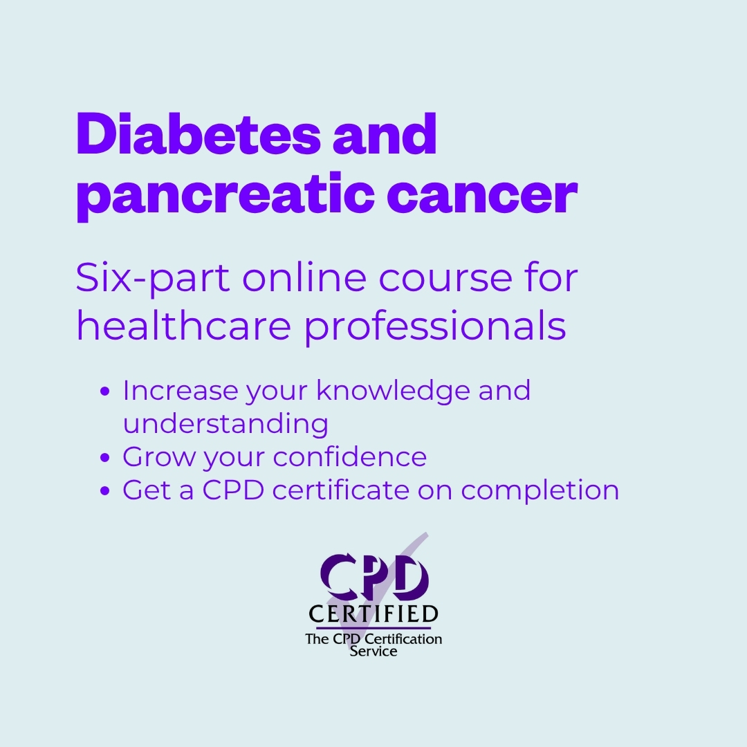 PancreaticCanUK's tweet image. Our new six-part online course provides health professionals with an introduction to diabetes relating to pancreatic cancer and in-depth information on its management.

💻 If you&apos;re a health professional, start learning today: bit.ly/4qdsfLM