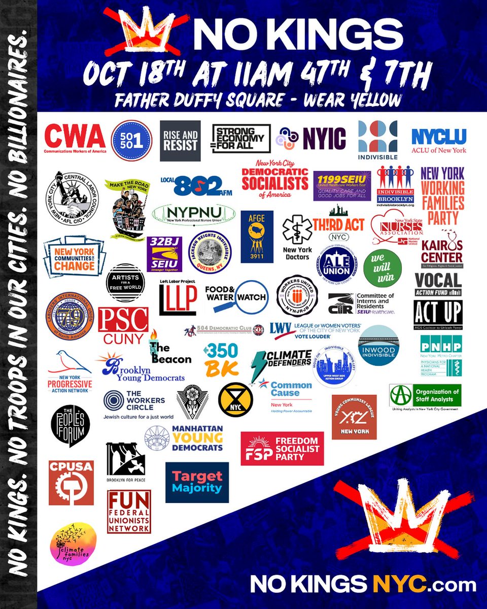 Not gonna lie, the more I look at the Hands Off NYC poster for No Kings Day this Saturday, the more questions I have.

The fact that the Communist Party USA is listed as a co-sponsor in this coalition is wild.