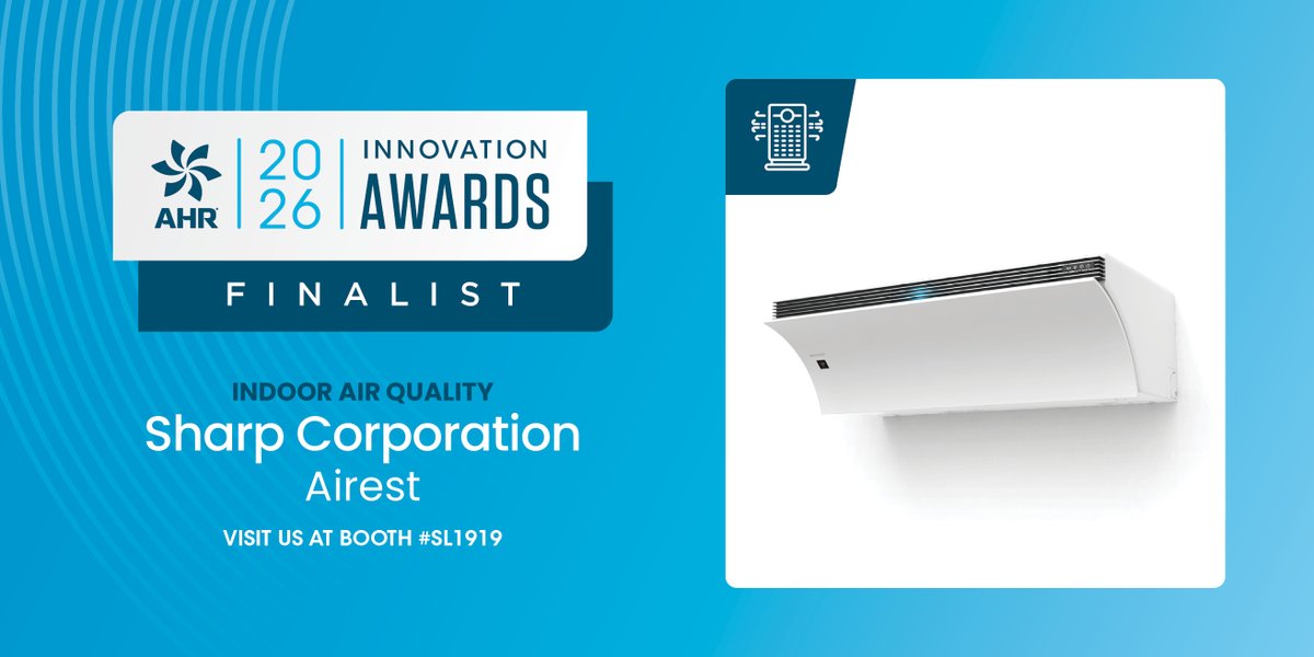 ahrexpo's tweet photo. Who will walk away a winner in the Indoor Air Quality #IAQ category? Your 2026 Innovation Award Finalists are: CASPR Technologies; Friedrich Air Conditioning; and Sharp Corporation. https://t.co/FTinMfywj9
