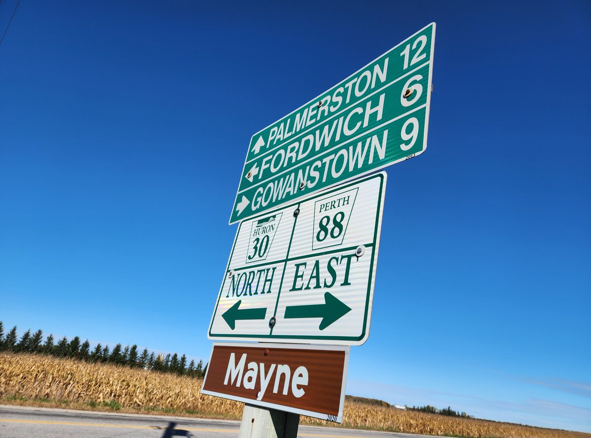 #HuronOPP is advising the motoring public that NEW STOP SIGNS have been erected at Mayne corners. This is now a 4-WAY STOP intersection. This is located at the #huroncounty and #perthcounty border. Huron County Road 34 (Perth Line 178) and Huron County Road 30 (Perth Line 88).