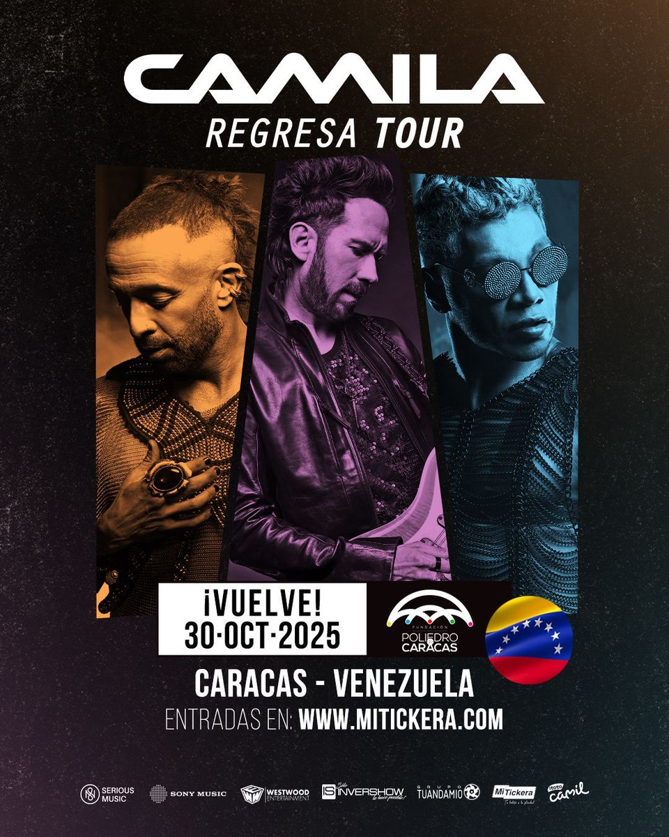Caracas, ¡ya faltan pocos días! 🇻🇪🔥
Este 30 de octubre, cerramos el mes en el Poliedro de Caracas.  ¡Prepárense para cantar, sentir y vivir el Regresa Tour! ✨🎤

🎟️ Últimos boletos:  portal.mitickera.com/shop/Show/nsh7…

👀 ¿Quién ya está listo para esta noche?

#CamilaRegresaTour