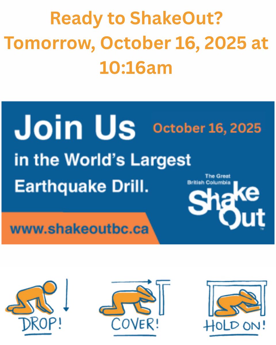 CamosunLibrary's tweet image. Tomorrow, Thursday October 16th,  Camosun is part of the Great BC Shake Out!  Be prepared to Drop , Cover and Hold On! 
shakeoutbc.ca