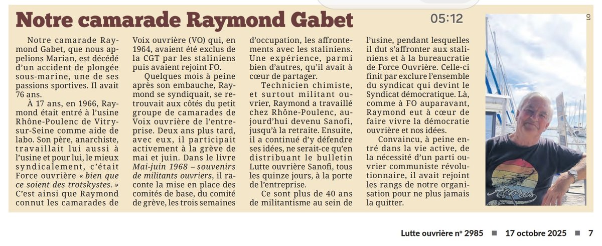 Le camarade Marian était d'une immense gentillesse. Il m'avait scotché une fois en me racontant comment dans les années d'après la grève de mai 68, à son usine de Vitry, ils se réunissaient régulièrement à plusieurs dizaines au boulot pour débattre de société et de politique.