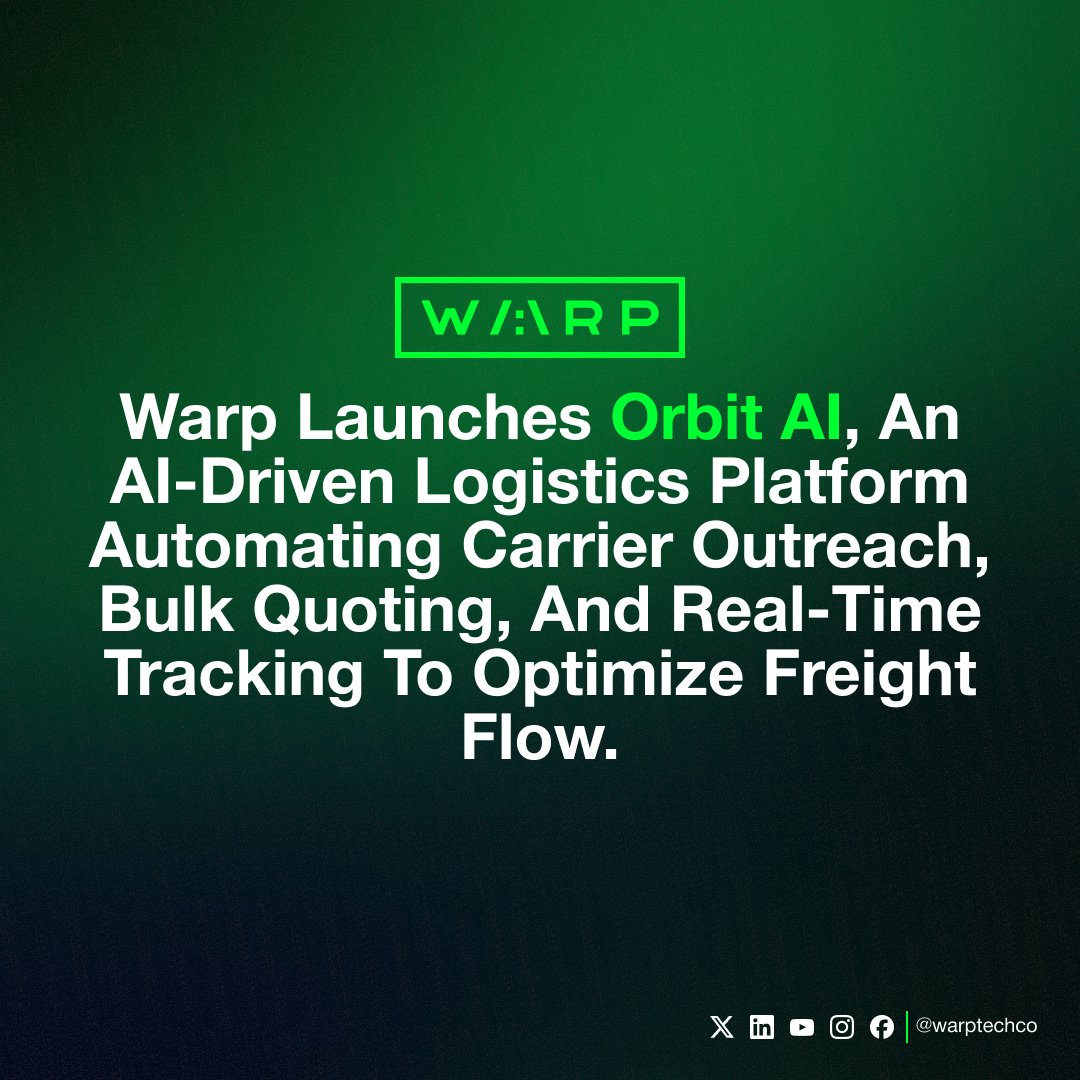 warptechco's tweet image. Meet Orbit AI, Warp’s custom-built platform making freight faster, easier &amp;amp; smarter for carriers, shippers &amp;amp; ops teams. Instant quotes, real-time tracking &amp;amp; automation without friction. Learn more: na2.hubs.ly/H01CjYN0
 #AIinLogistics #FreightTech