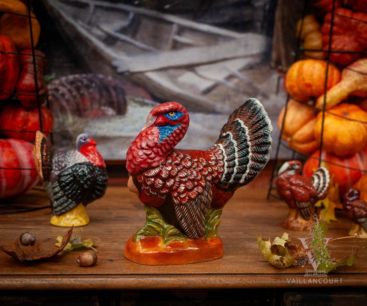 Our Large Turkey captures the spirit of #Thanksgiving through rich autumn hues and hand-painted detail. Crafted in our Sutton studios from an antique mould, this chalkware centerpiece embodies artistry, tradition, and  timeless beauty of the harvest.

valfa.com/shop/vaillanco…