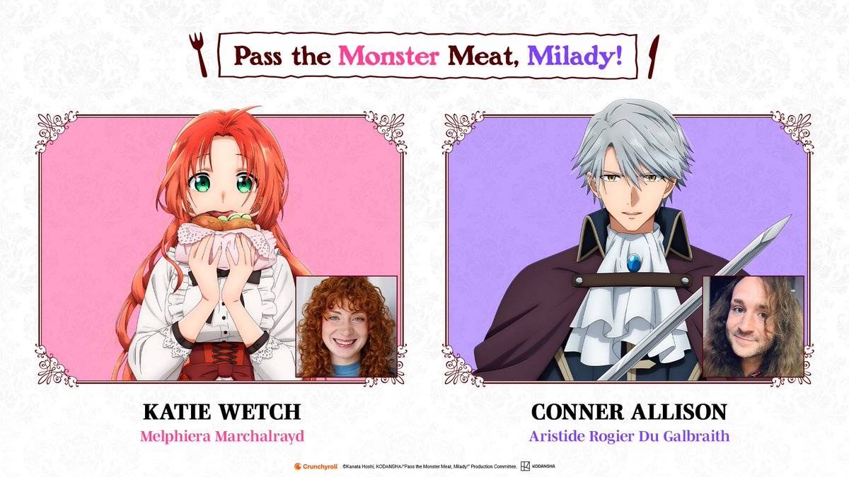 The English Dub for Pass the Monster Meat, Milady! premieres tomorrow, October 16th, streaming on
<a href="/Crunchyroll/">Crunchyroll</a>.

Melphie - <a href="/WetchKatie/">KatieWetch</a>
Duke - <a href="/ConnerAllisonVA/">Conner VA™️✖️🍉</a>

Cast &amp; Crew: got.cr/PasstheMonster…