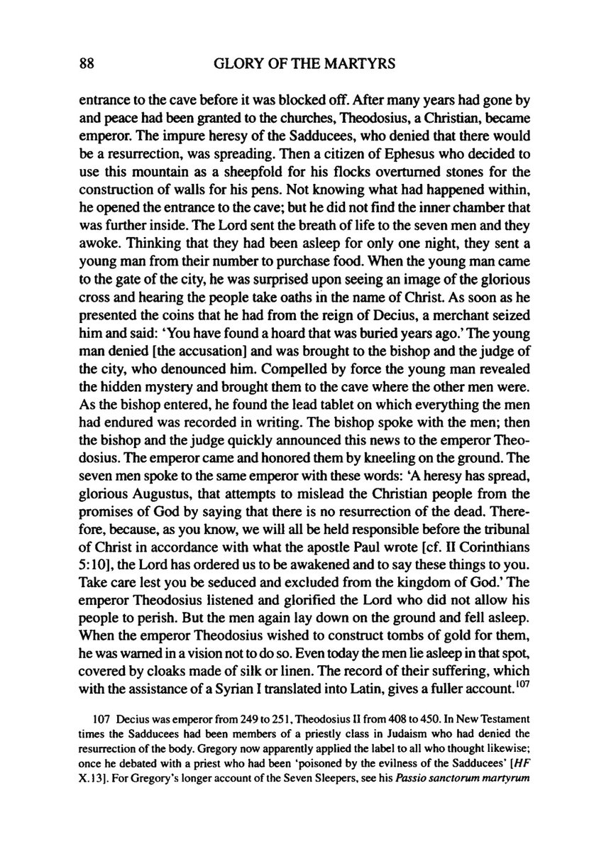 رواية جريجوري التوري ت ٥٩٤م 
عن النيام السبعة (أصحاب الكهف) من
كتابه "Glory of the Martyrs"

* ترجمة ريموند فاندام