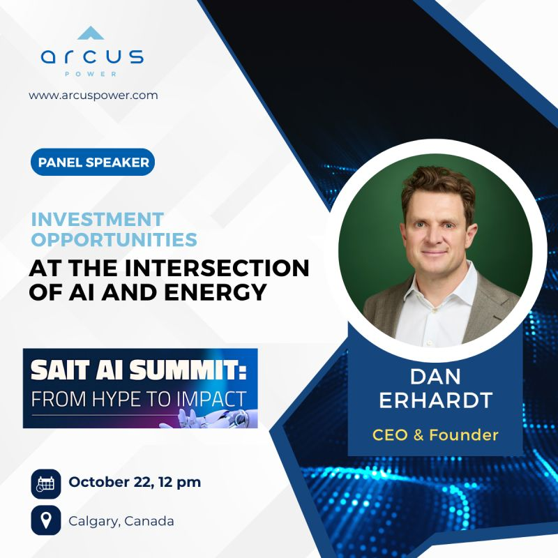 ArcusPower's tweet image. Join us Oct 22 at SAIT’s AI Summit in Calgary! Arcus CEO Dan Erhardt joins the panel on applied AI in energy—covering siting, permitting &amp;amp; Alberta’s AI-power future. #AlbertaTech #AI #Energy