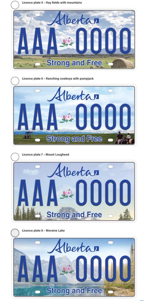 yegwave's tweet image. Alberta is rolling out a new licence plate design and slogan by late 2026, replacing “Wild Rose Country” with “Strong and Free.” 

Residents can vote online until Nov. 5 to pick from eight proposed designs. The slogan draws from Alberta’s Latin motto Fortis et Liber (“strong and…