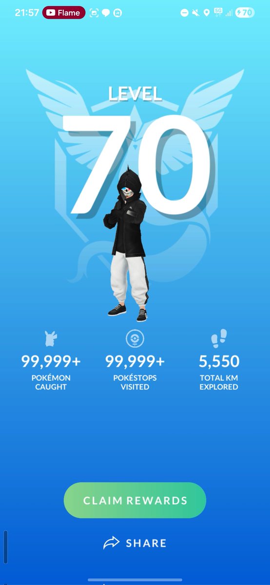 Cobhtrainer's tweet image. LEVEL 70.  
99,999+ catches. 99,999+ stops. 5,550km walked.  
Now let the grind begin to level 80.
#PokemonGO #Level70