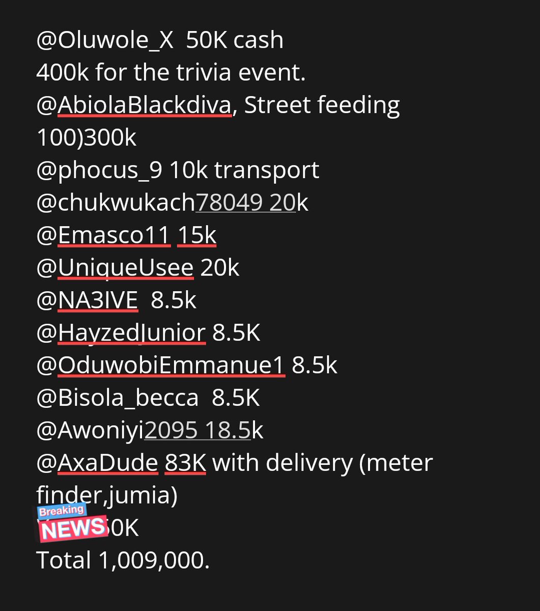 odesanmijamal_'s tweet image. Oga @gameintel9ja is on seat now, disbursement will start anytime soon.
Total 1,009,000. ❤️🙏