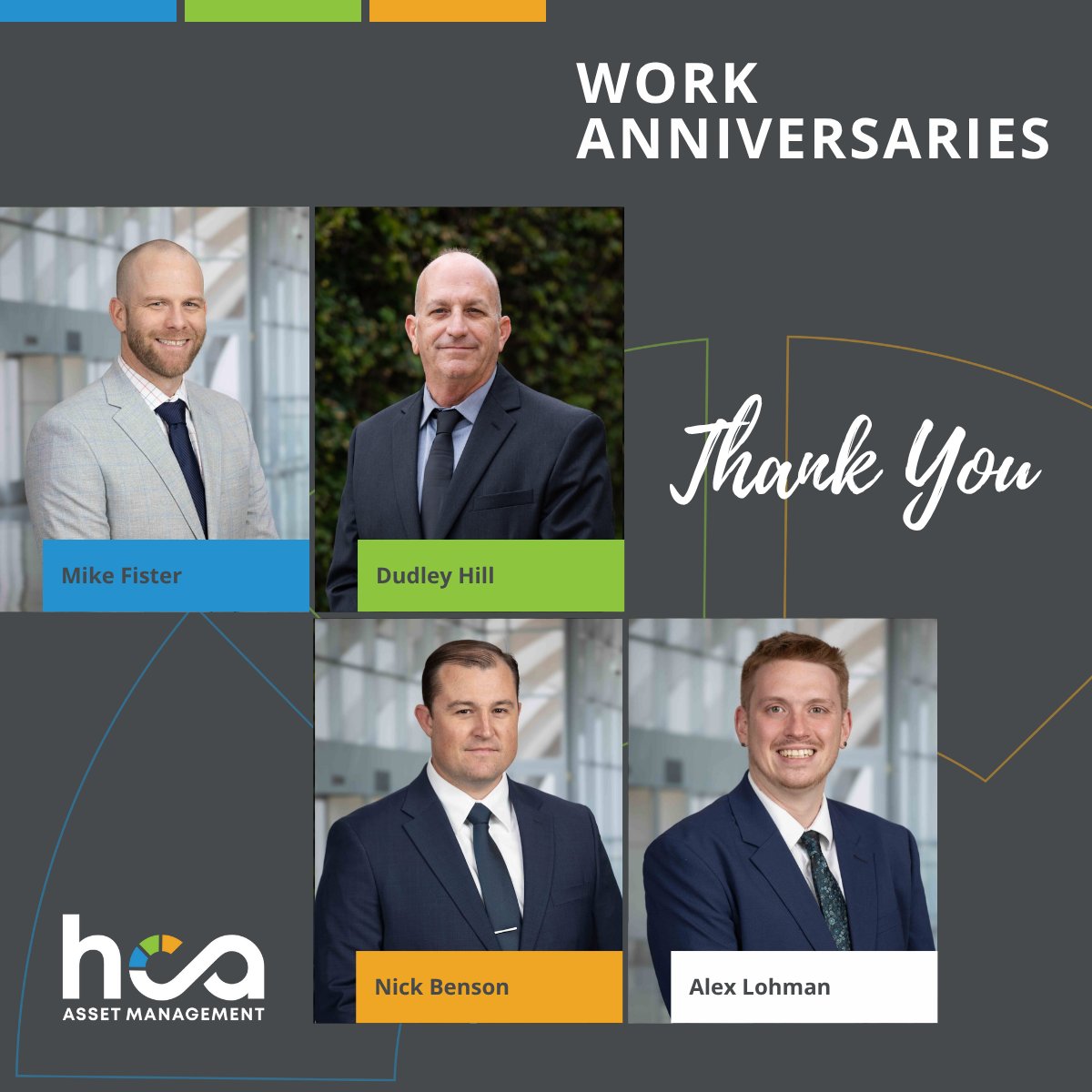 hcamgt's tweet photo. Today, we celebrate these experts whose dedication and leadership—whether guiding internal teams or collaborating with clients in the field—help drive our success at HCA Asset Management. Their expertise elevates our team and the outcomes we generate for our clients! 

#OneTeam https://t.co/AHt8Zw6dlC