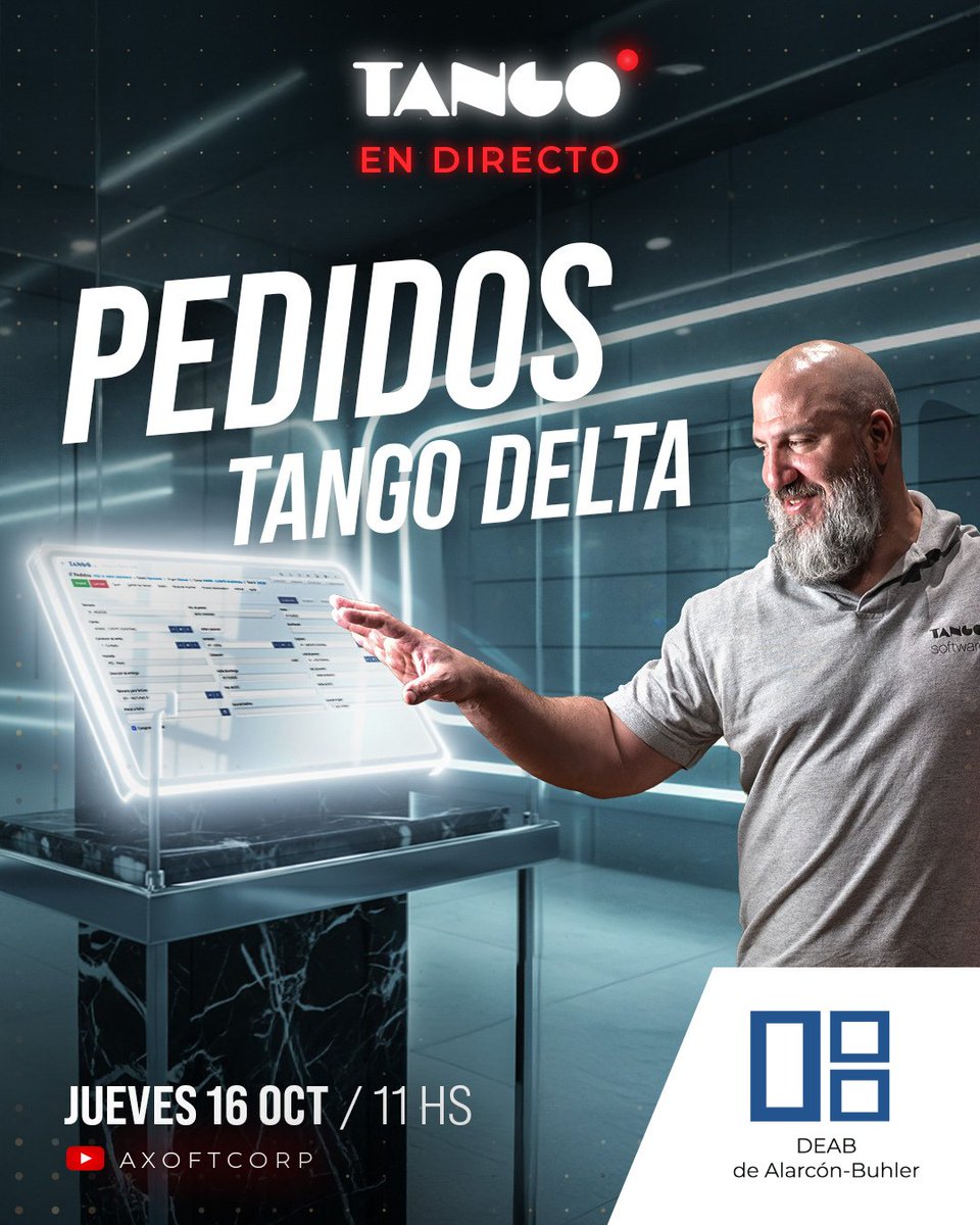 DEABTango's tweet image. #TangoEnDirecto

👉 Mañana, jueves a las 11h, no te pierdas el directo de Pedidos Tango Delta, donde se verá el repaso de las características de proceso de ingreso de pedidos.

🔔Suscribite al canal.

🔴YouTube: Acceso youtube.com/@AxoftCorp

#tangosoftware #deab