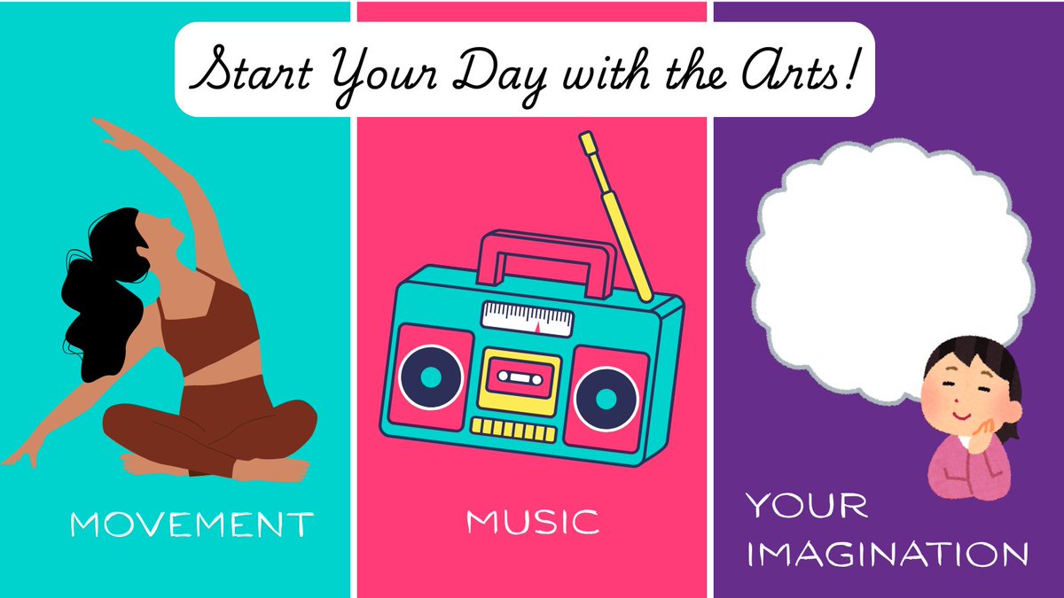 WolfTrap_Edu's tweet image. How do you like to start your day with the arts? 
1) Movement: I like to stretch and meditate.
2) Music: I prefer to jumpstart my day with my favorite song!
3) Theater: I like to use my imagination. Who will I be today? 
#ArtsEd #ArtsIntegration