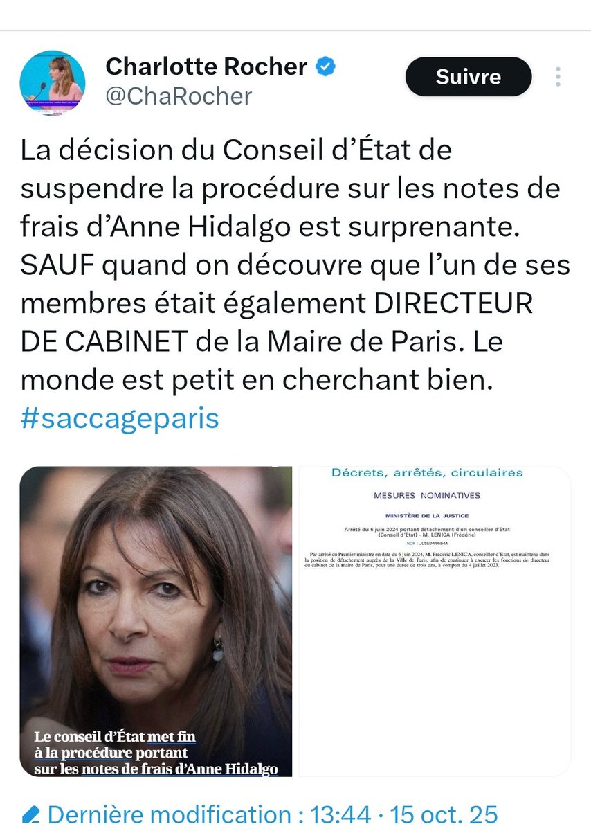 Velodumarais's tweet image. Il y a 230 conseillers d'état au Conseil d'Etat et forcement des règles pour qu'un conseiller ne s'occupe dans d'un sujet sur lequel il a des liens. @charocher utilise de plus en plus les méthodes du trumpisme et des zemmouristes.