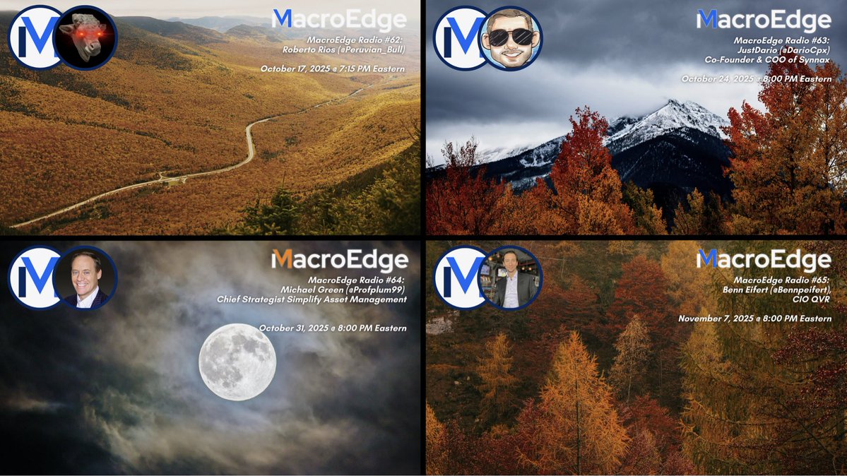 MacroEdgeRes's tweet image. MacroEdge Radio - Jam Packed Next 4 Fridays
10/17 - Peruvian Bull
10/24 - Just Dario
10/31 - Michael Green
11/7 - Benn Eifert
#MacroEdge