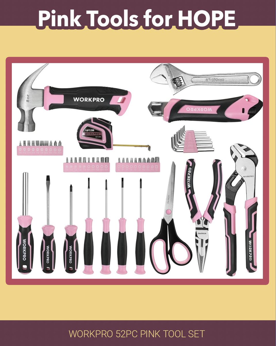 workpro_tools's tweet image. 💗🔧 DIY just feels better in pink! Our 52pc essential tool set has everything you need for quick fixes around the home! #pinktoolsforHOPE #nbcf #proudpartner
.
💗 Find Pink Tools For Hope here: bit.ly/46MksgB
#workprotools #pinktools #breastcancerawarenessmonth