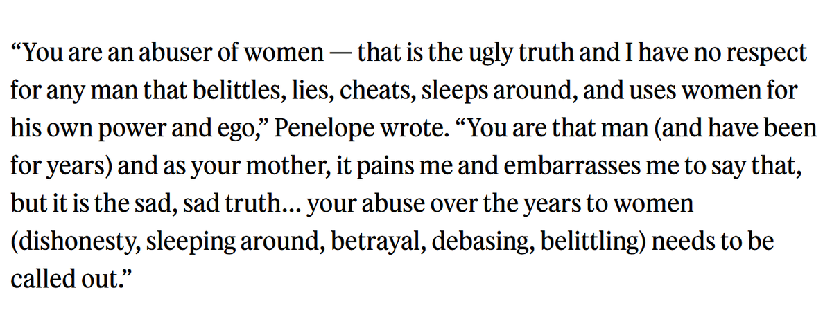 ⚖️Powerful Mel Ankoly #ForThePeople (@mel_ankoly) on Twitter photo Pete Hegseth's mom said he is an “abuser of women — that is the ugly truth and I have no respect for any man that belittles, lies, cheats, sleeps around, and uses women for his own power and ego. We are broken by your behavior and lack of character.”
rollingstone.com/politics/polit… Pete Hegseth's mom said he is an “abuser of women — that is the ugly truth and I have no respect for any man that belittles, lies, cheats, sleeps around, and uses women for his own power and ego. We are broken by your behavior and lack of character.”
rollingstone.com/politics/polit…