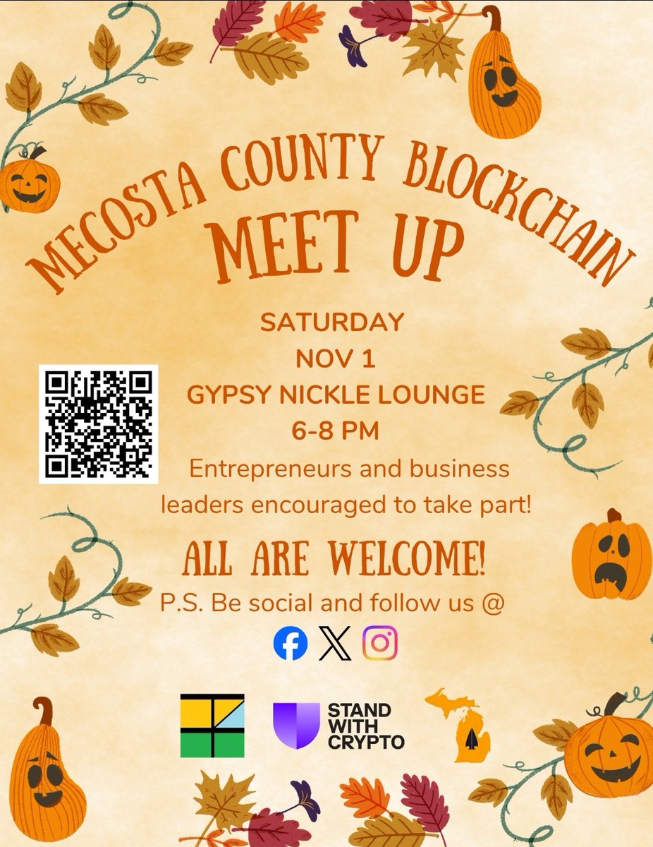 ElizabethHa's tweet image. Mecosta County Blockchain October Meetup!
Hosted by @Mecosta_Web3 & @View2blockchain
📅 Sat Nov 1st, 6 PM
📍Gypsy Nickel Lounge
Get ready to dive into the exciting world of Web3! Expect a welcoming space where beginners & experts alike connect to explore blockchain, crypto &…