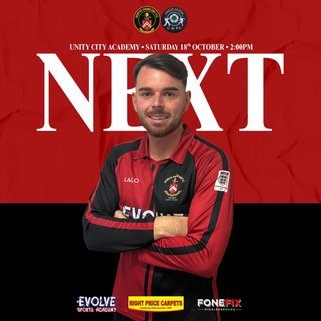 𝗡𝗘𝗫𝗧 𝗠𝗔𝗧𝗖𝗛 |

Back on home soil this coming Saturday as we take on Great Ayton. Both teams have identical records so far this season - P8, W5, D1, L2 so it is set up nicely to be a great game of football. 

It would be great to see you all down supporting the lads
🔴⚫️
