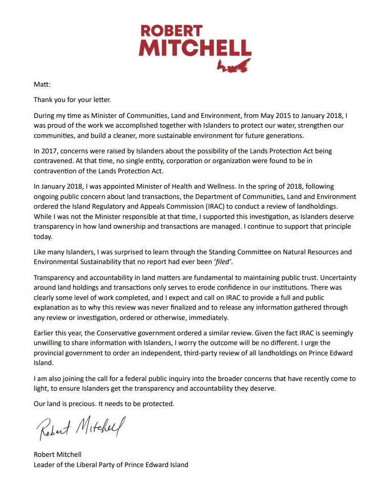 KevinVuongxMP's tweet image. NEW in PEI: Liberal Leader Robert Mitchell is adding his voice to call for a federal public inquiry into the allegations of corruption and #foreigninterference, as well as need for third-party review of PEI landholdings following revelation the 2018 IRAC report never existed.