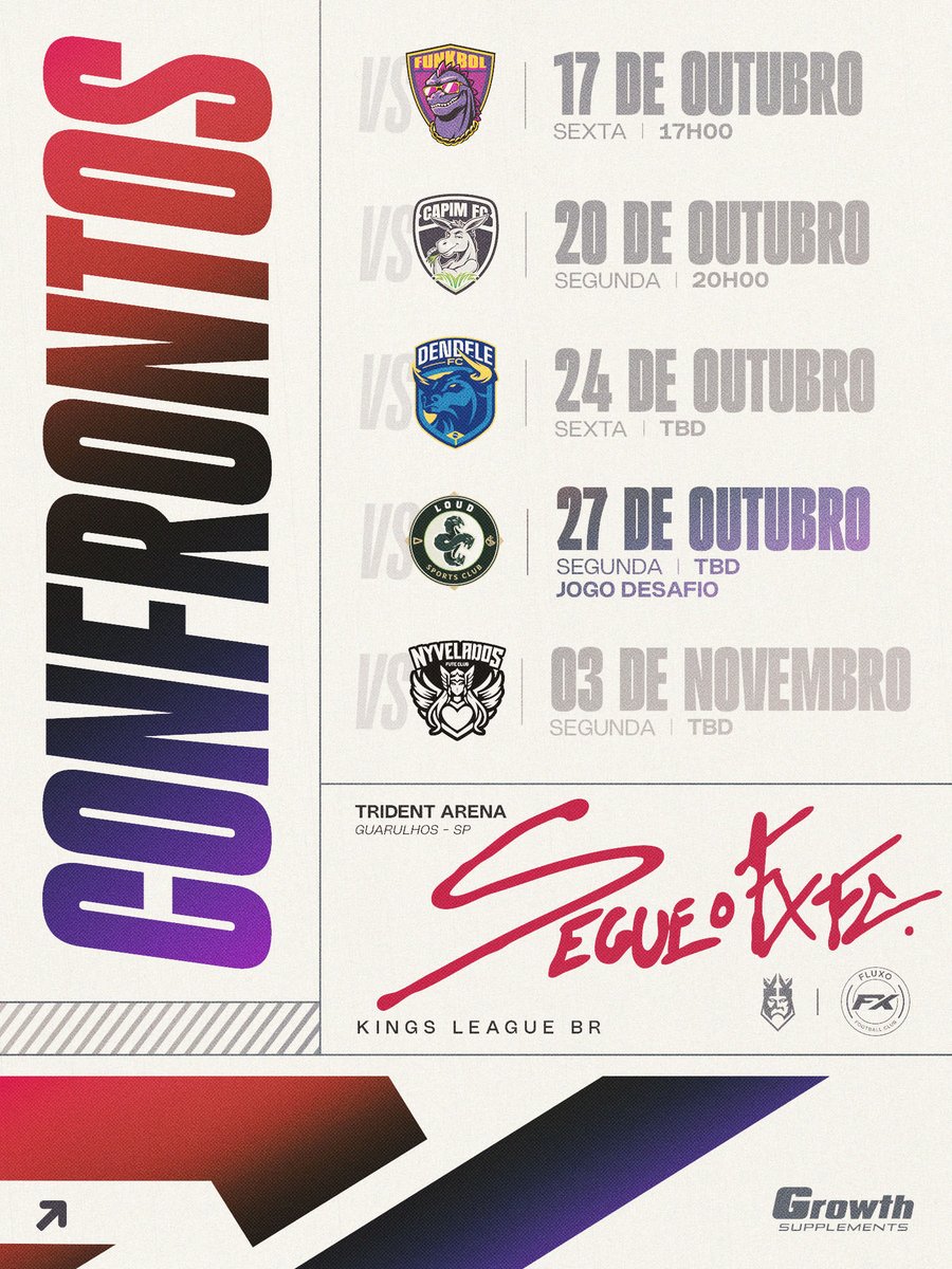 fluxo_fut7's tweet photo. CONFRONTOS DEFINIDOS 🔥

Entraremos em campo na sexta-feira às 17h contra o @funkbolclube na nossa estreia na @Kings_LeagueBR 

Todos prontos? #SegueOFX https://t.co/PYdI68dmCN