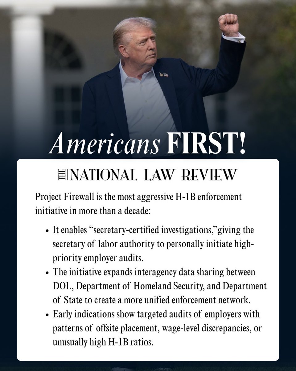 AMERICANS FIRST! 

Project Firewall is the MOST AGGRESSIVE H-1B enforcement initiative in years—and it’s going to make sure American Jobs go to American Workers.