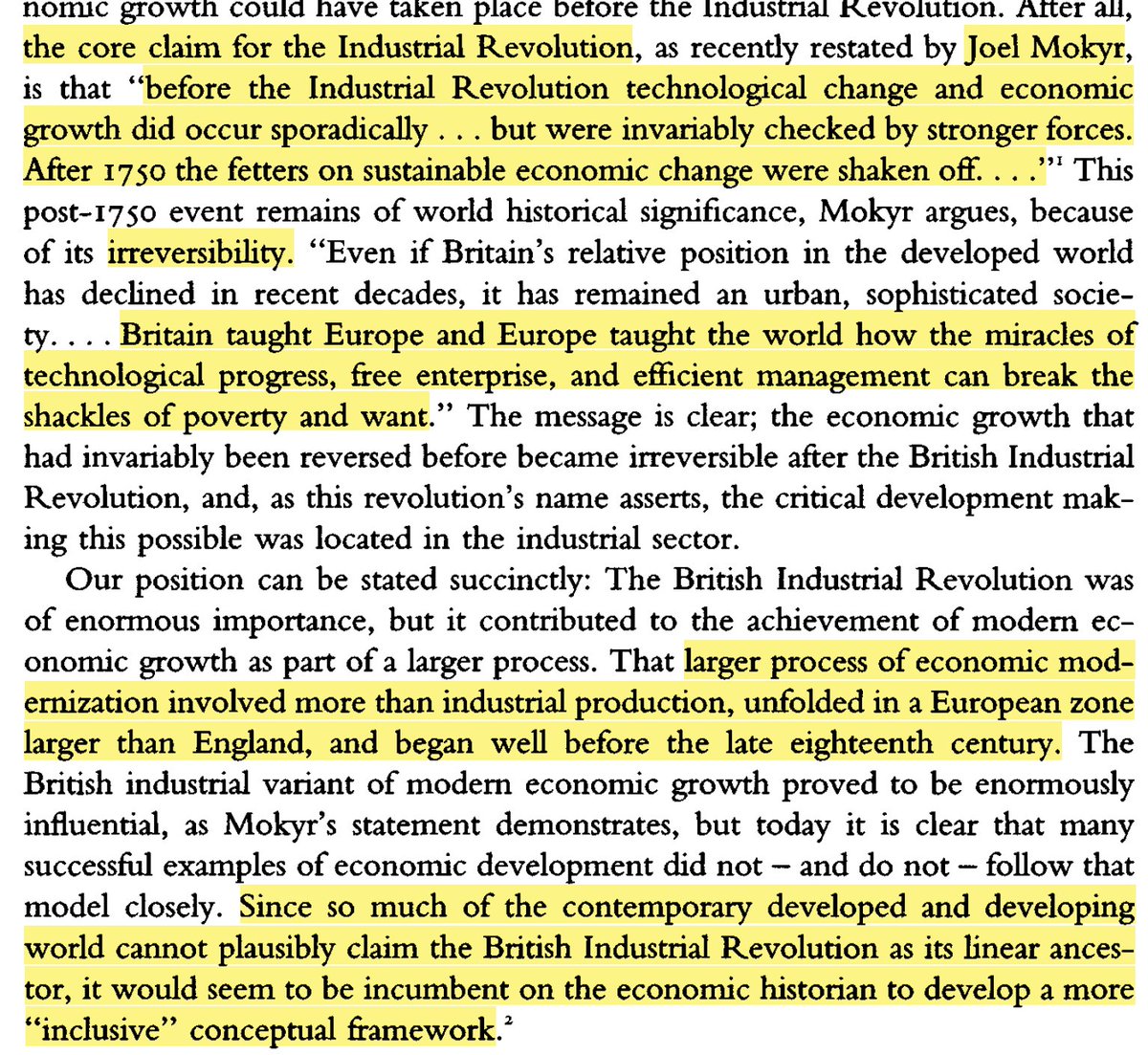 policytensor's tweet image. Jan de Vries and van der Woude on Mokyr, the Industrial Revolution and English exceptionalism.
“Modernization involved more than industrial production, unfolded in a European zone larger than England, and began well before the late eighteenth century.”