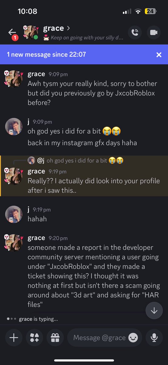 aesturr's tweet image. ROBLOX SCAM
be careful if anyone messages you claiming that they have had a report you have been trying to scam someone lol!! tried to cooperate but when to verify in the server they wanted me to add a javascript file in my bookmarks i suddenly became a scammer.. #RobloxDev
