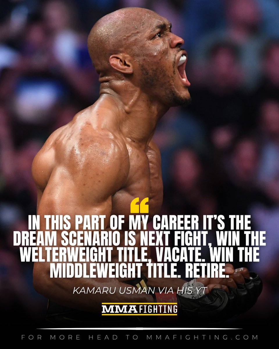MMAFighting's tweet photo. Kamaru Usman has BIG plans for the end of his #UFC career — including winning two titles in two different weight classes. 👀 https://t.co/hh3ROqBFZf