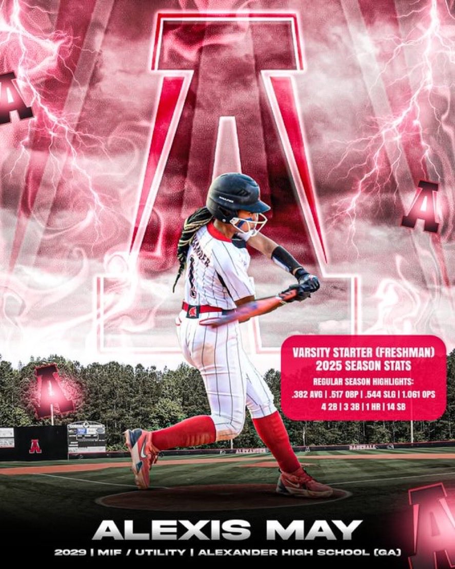 AlexisMay2029's tweet photo. 🔥 2029 • Varsity Starter - Middle Infielder 
📍Alexander High School (Douglasville, GA)
🥎 .382 AVG | .517 OBP | .544 SLG | 1.061 OPS
💨 14 Stolen Bases | 4 2B | 3 3B | 1 HR
Multi-sport athlete bringing speed, power & hustle every game 💪🏽

#TheShow #D1Vision #ALXProud #SoftballLife #VarsityStarter #CollegeBound 
#lovewhatyoudo #dowhatyoulove #theshow #fastpitchsoftball #softballlifestyle #girlswhoplayball
#softball @d1vision_sb @dorianedwards_ @coachRoyce42 ‘@PlayBookAthlete @SBRRetweets 
@SoftballRecruit 
@gatorjack72 
@PrepSoftball 
@TOP_D1RECRUITS