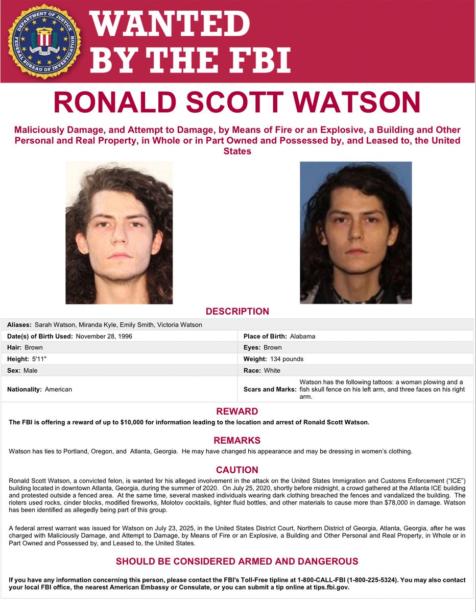 Panopticonomy's tweet image. Another MOST WANTED is this #antifa #trantifa domestic terrorist Ronald Scott WATSON. Ron likes to use female alias and dress like a woman. Have you seen him dressed like a woman at protests? On video or in your city or town? #BOLO