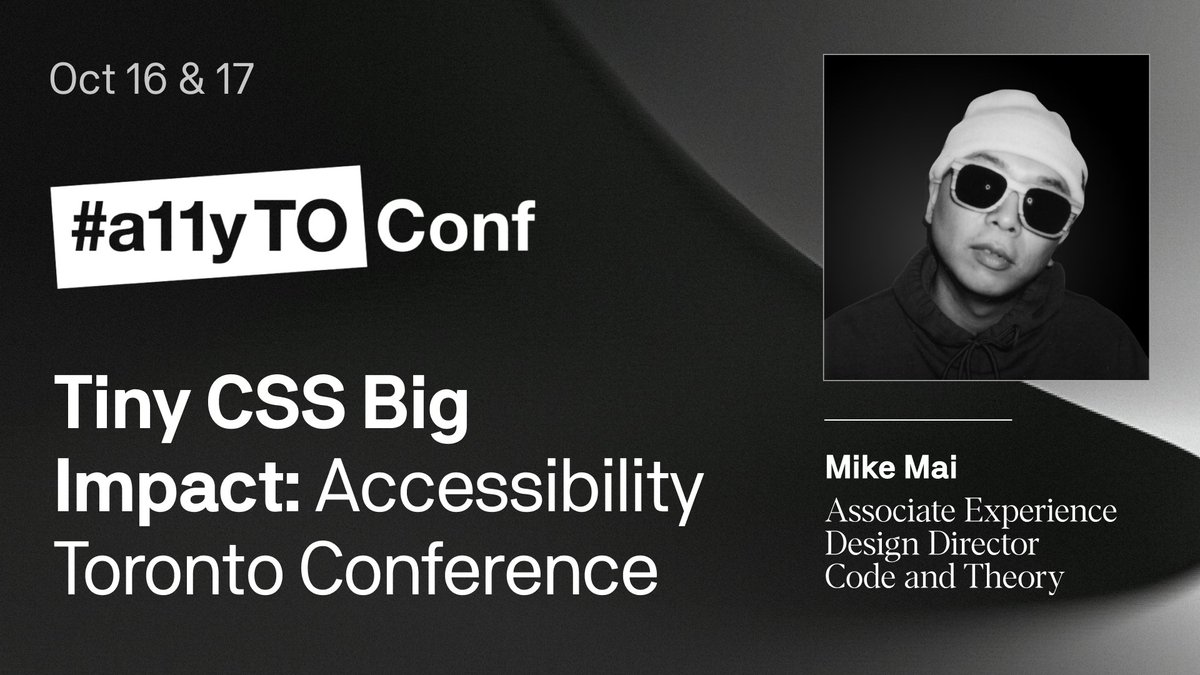 codeandtheory's tweet image. Tiny CSS techniques can deliver big accessibility benefits. This Friday at the @a11yTO - Accessibility Toronto conference, Code and Theory's Mike Mai will take the stage to share CSS solutions that require minimal implementation time but deliver maximum inclusivity for consumers.…